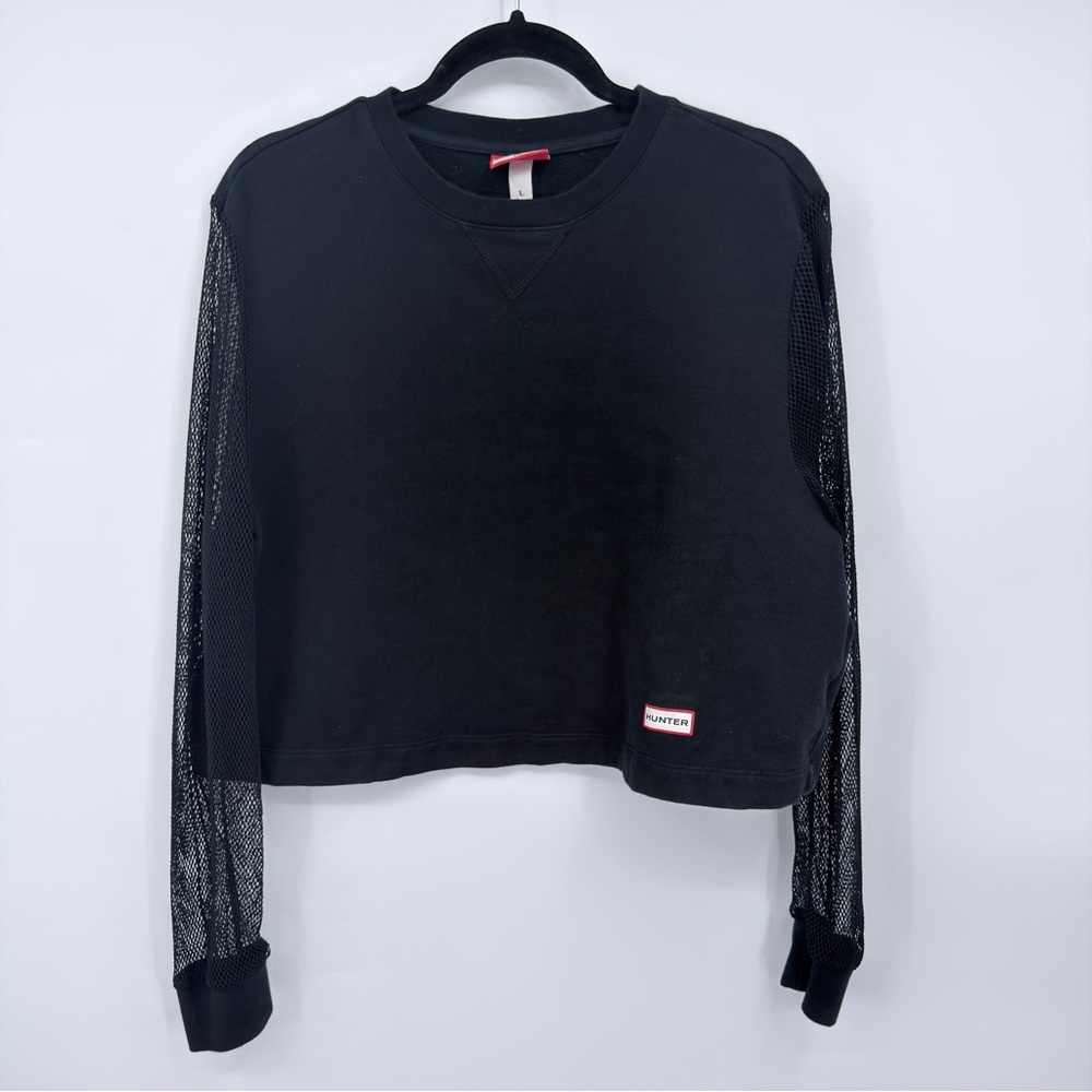 Hunter for Target Cropped Sweatshirt Mesh Sleeves Black Size L